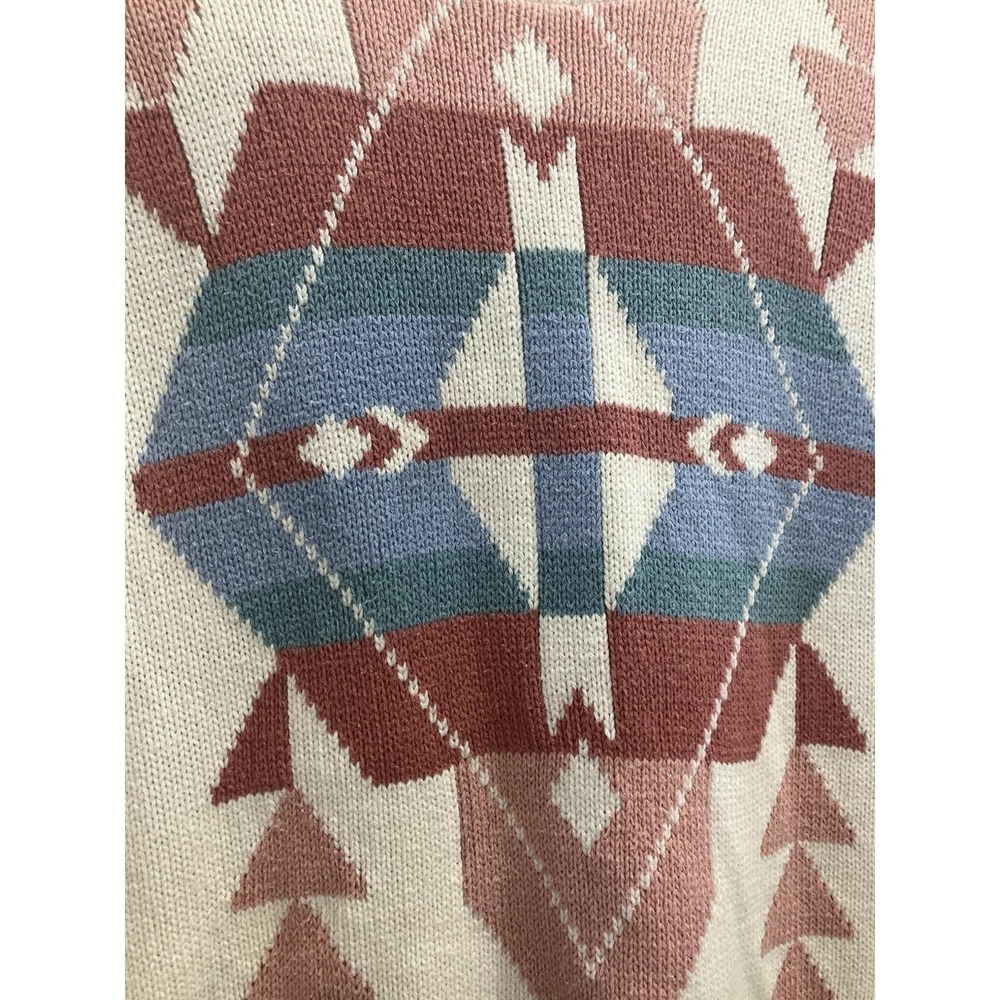 Vintage 90s Aztec Print Tribal Knit Pastel Southwestern Mock Neck Sweater Large - Picture 2 of 9